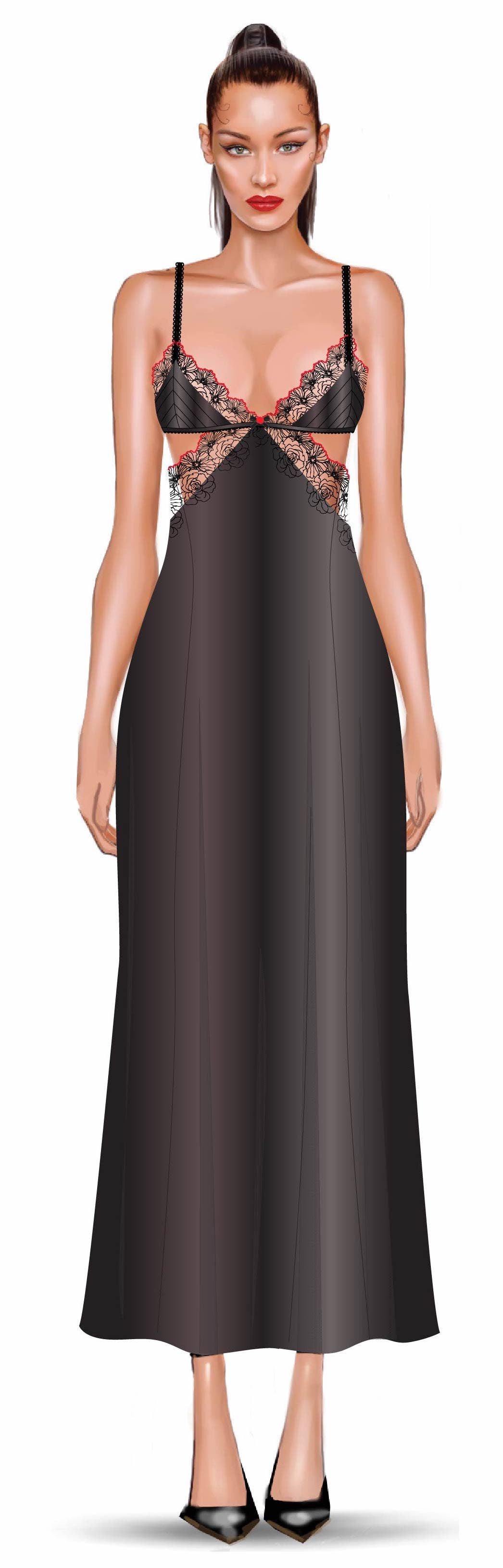 ILENA EMBROIDERED TULLE TRIANGLE TOP LONG GOWN