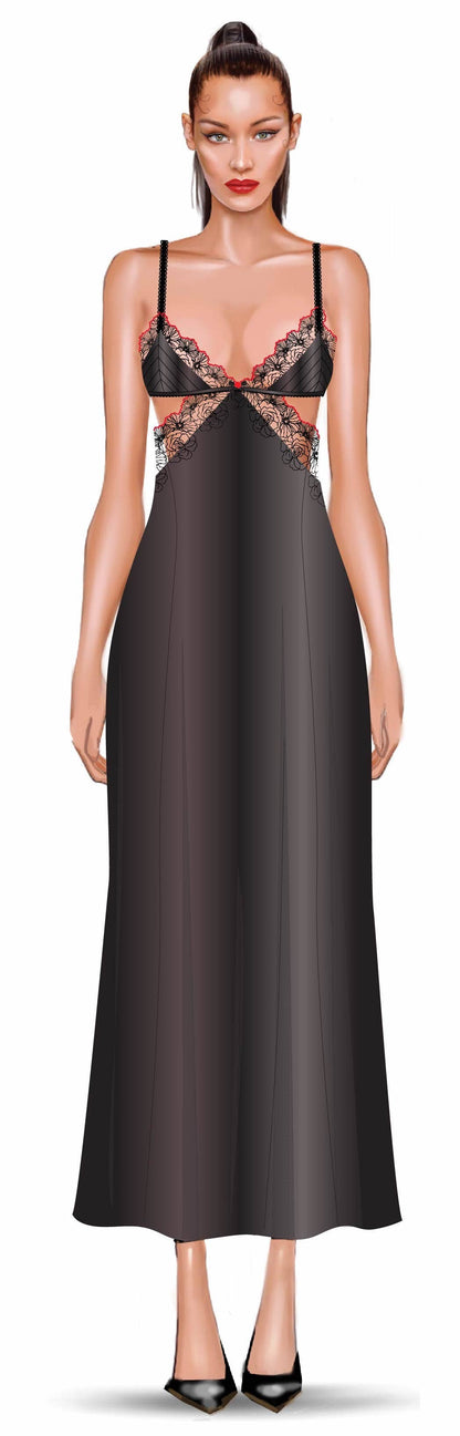 ILENA EMBROIDERED TULLE TRIANGLE TOP LONG GOWN