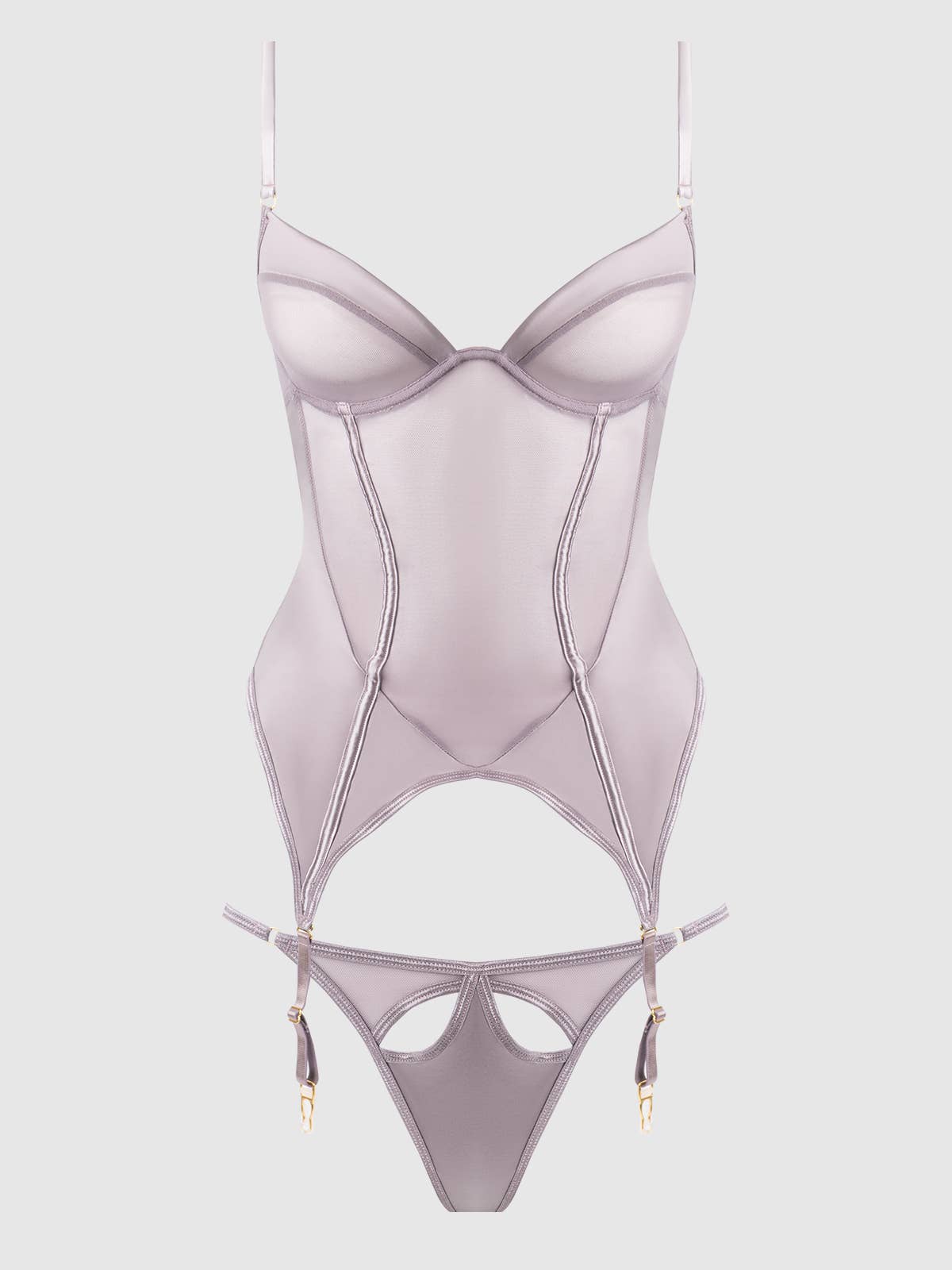RAQUEL MESH & SILKY MICRO UNDERWIRE BUSTIER & BACKLESS TANGA SET