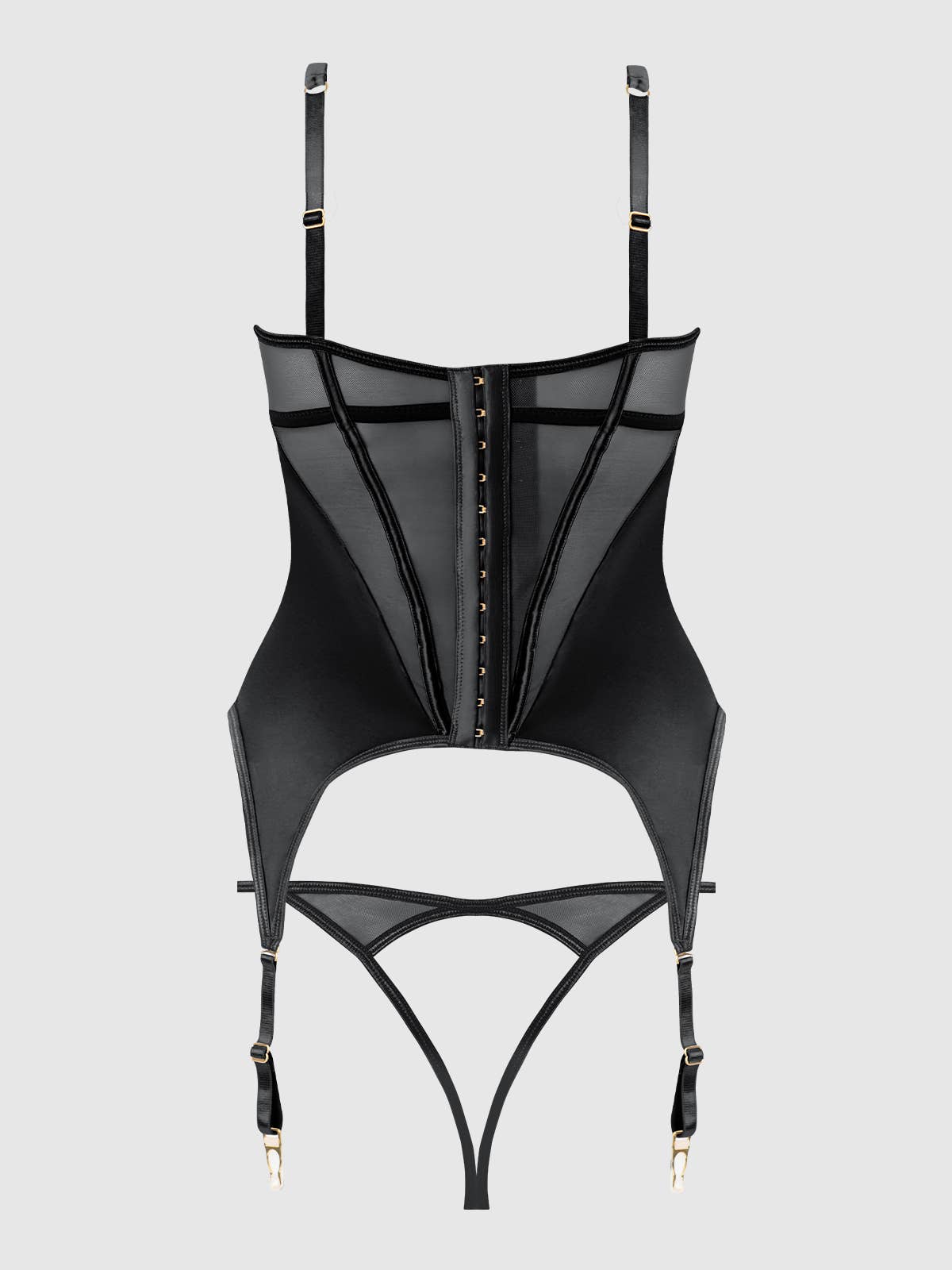 RAQUEL MESH & SILKY MICRO UNDERWIRE BUSTIER & BACKLESS TANGA SET