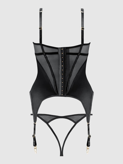 RAQUEL MESH & SILKY MICRO UNDERWIRE BUSTIER & BACKLESS TANGA SET