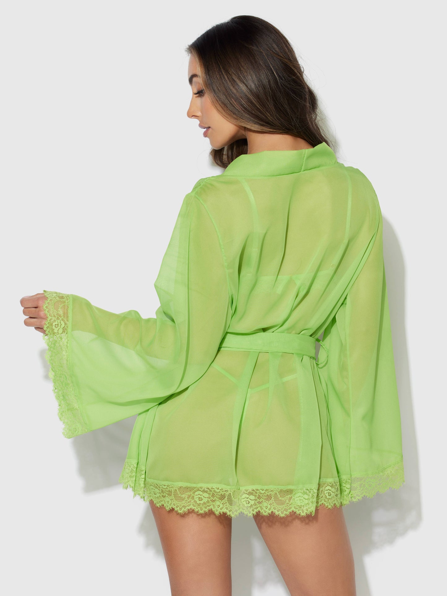 SHAVON LACE & CHIFFON ROBE, BRALETTE & G-STRING SET
