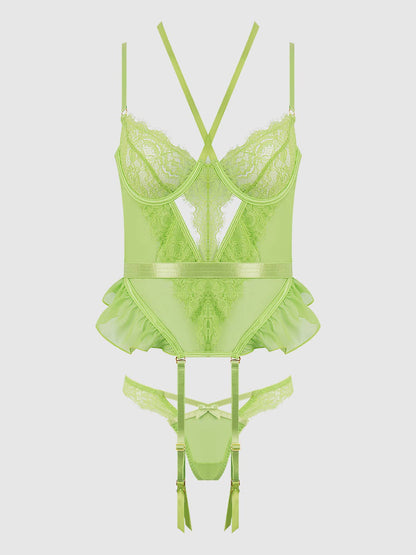 SHAVON LACE & CHIFFON BUSTIER & THONG SET