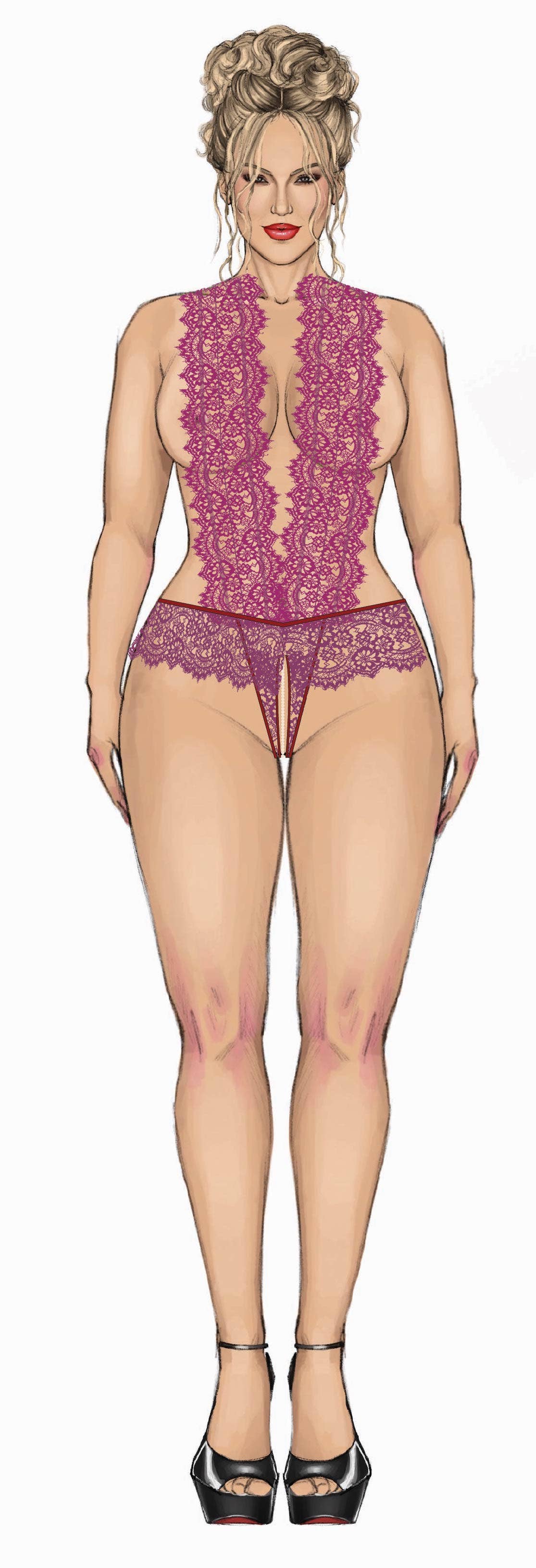 JOCELYN LACE & PEARL CROTCHLESS TEDDY