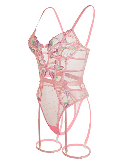 Pink Deluxe Floral Embroidered Lingerie